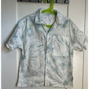 Zara Kids Boys Blue White Tie Dye Cotton Linen‎ Short Sleeve Button Down Shirt 7